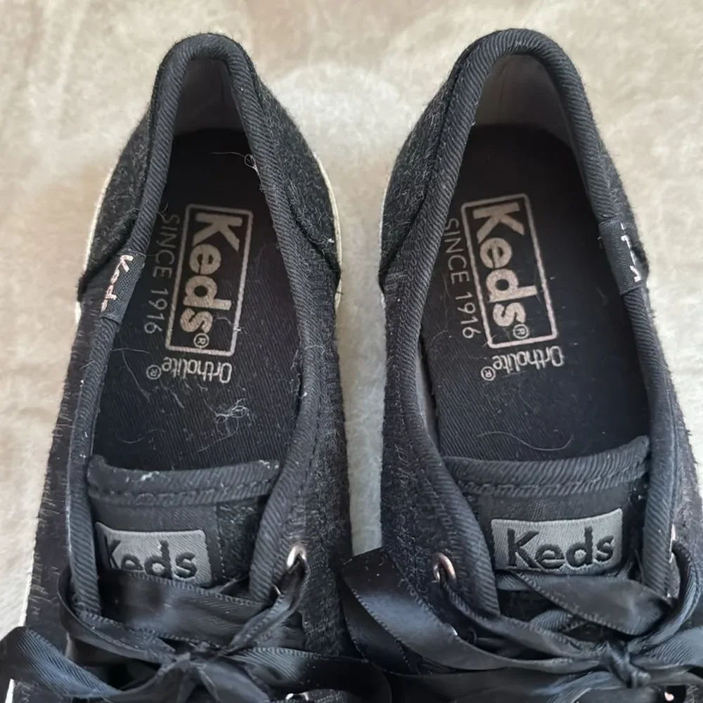 KEDS Sz 6 Blk Grey Houndstooth Sneakers *Ribbon Laces*!